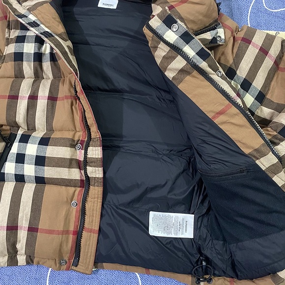 BURBERRY Brown Check Hooded Down Jacket - Picture 8 of 14